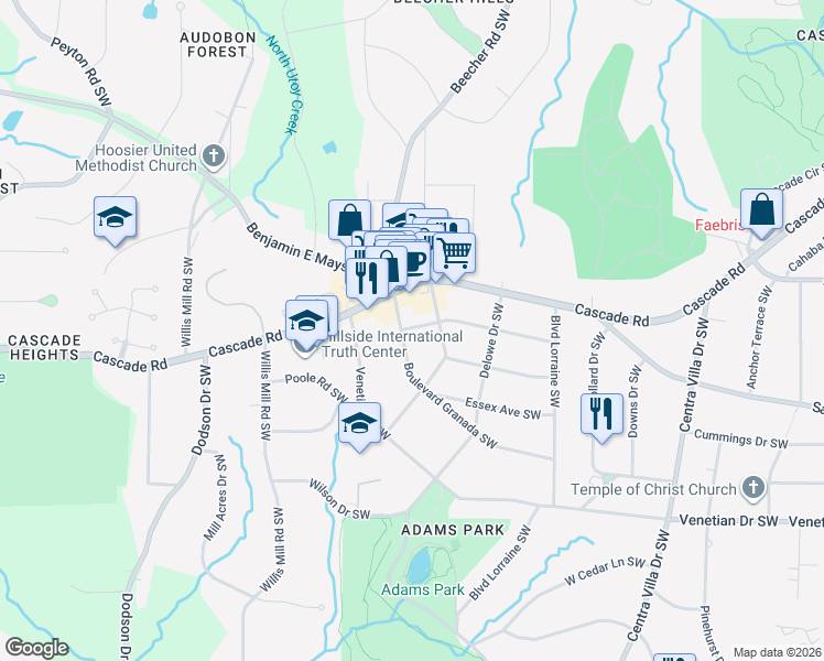 map of restaurants, bars, coffee shops, grocery stores, and more near 2311 Boulevard Granada Southwest in Atlanta