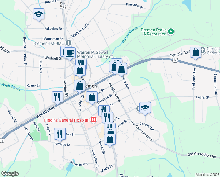 map of restaurants, bars, coffee shops, grocery stores, and more near in Bremen
