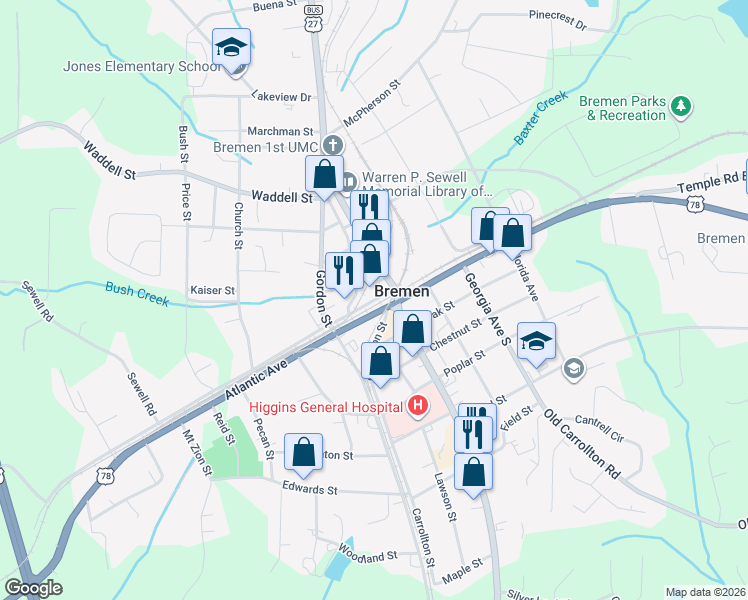 map of restaurants, bars, coffee shops, grocery stores, and more near in Bremen