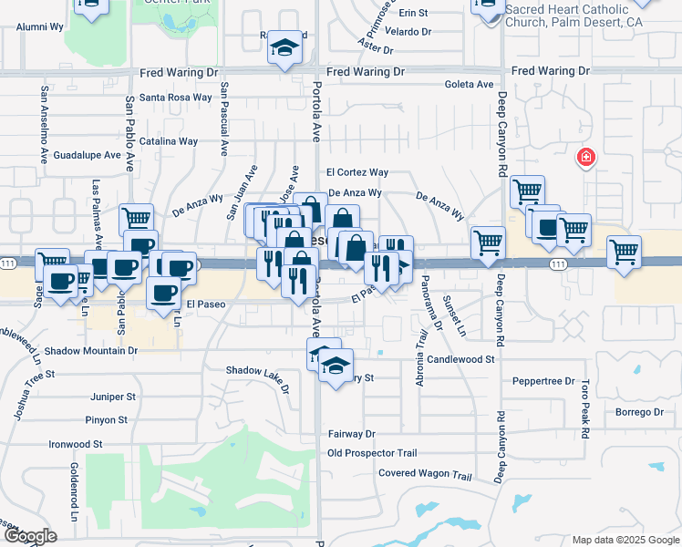 map of restaurants, bars, coffee shops, grocery stores, and more near in Palm Springs