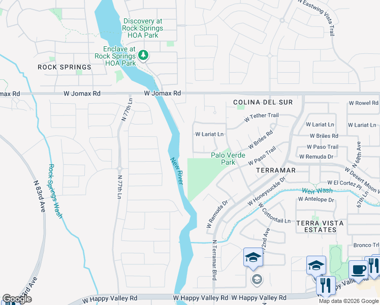 map of restaurants, bars, coffee shops, grocery stores, and more near 26234 North 74th Lane in Peoria