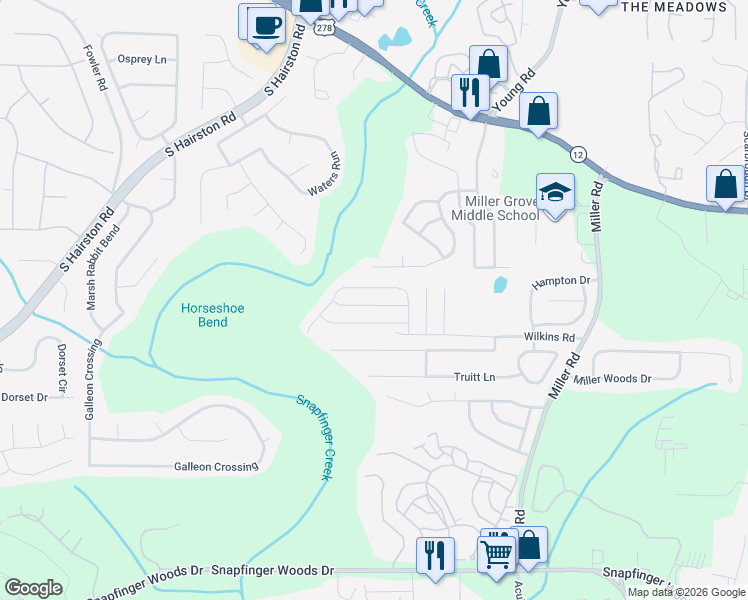 map of restaurants, bars, coffee shops, grocery stores, and more near 2236 Ramblewood Circle in Decatur