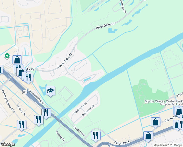 map of restaurants, bars, coffee shops, grocery stores, and more near 549 Oakmont Drive in Myrtle Beach