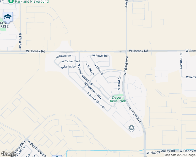 map of restaurants, bars, coffee shops, grocery stores, and more near 26063 North 165th Lane in Surprise