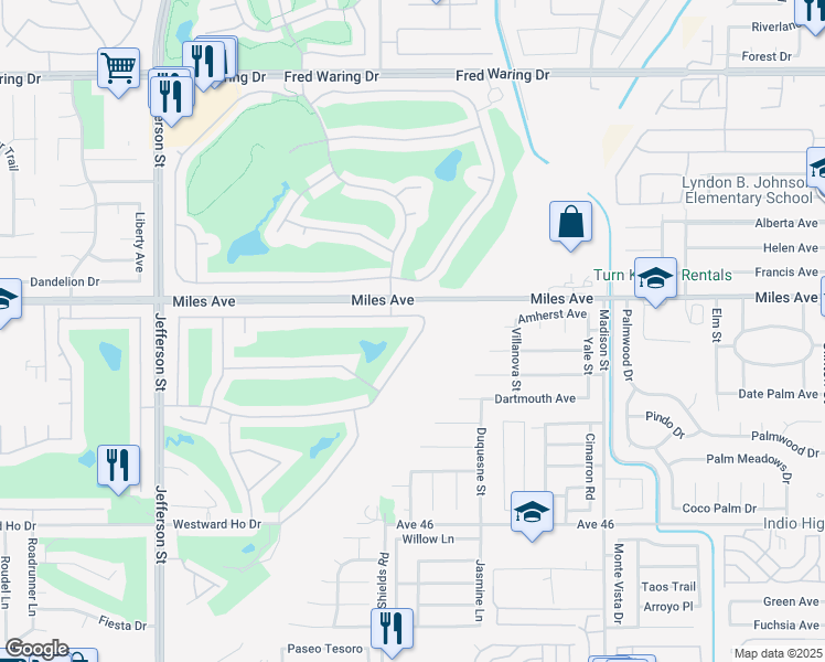 map of restaurants, bars, coffee shops, grocery stores, and more near 80564 Jasper Park Avenue in Indio