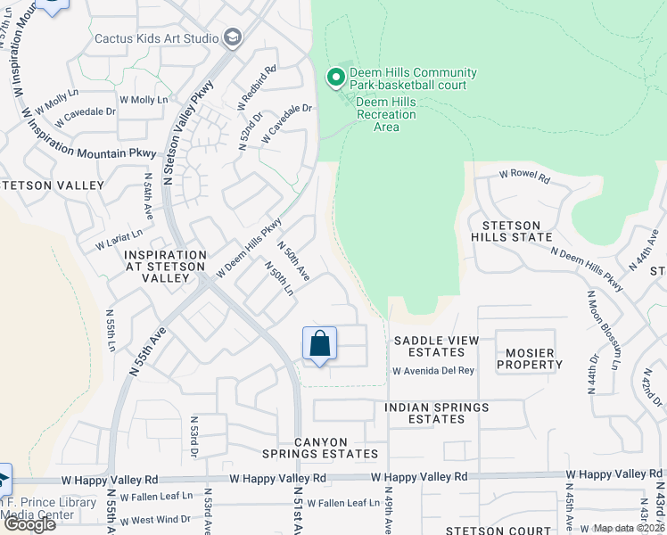 map of restaurants, bars, coffee shops, grocery stores, and more near 25921 North 49th Lane in Phoenix