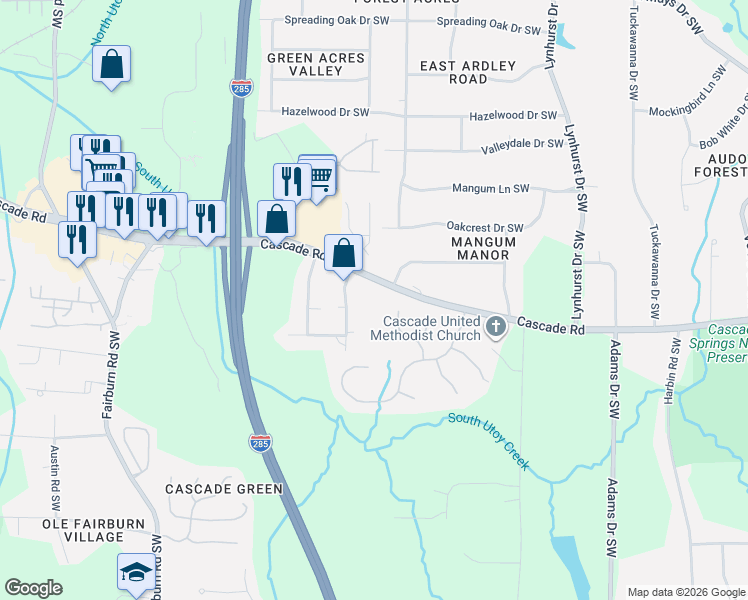 map of restaurants, bars, coffee shops, grocery stores, and more near in Atlanta