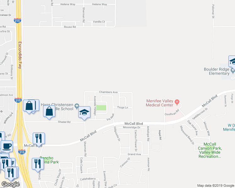map of restaurants, bars, coffee shops, grocery stores, and more near 27507 Concord Lane in Menifee