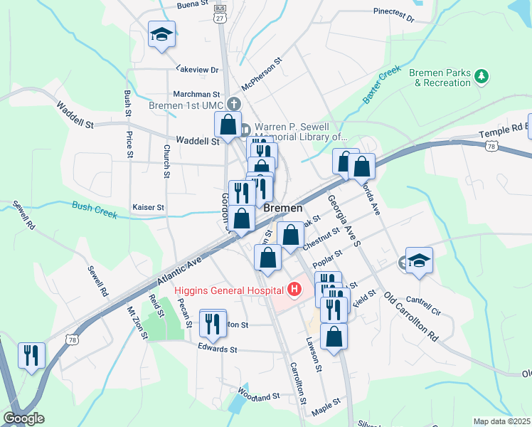 map of restaurants, bars, coffee shops, grocery stores, and more near in Bremen