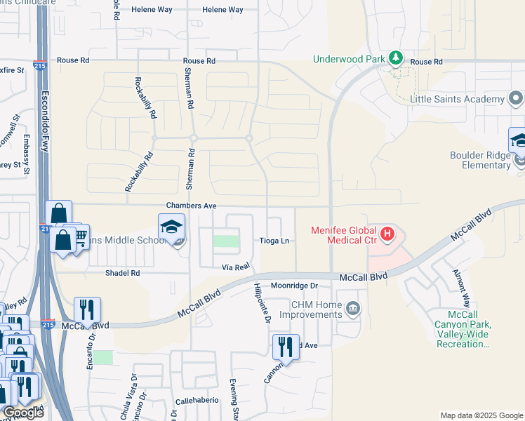 map of restaurants, bars, coffee shops, grocery stores, and more near 27507 Concord Lane in Menifee