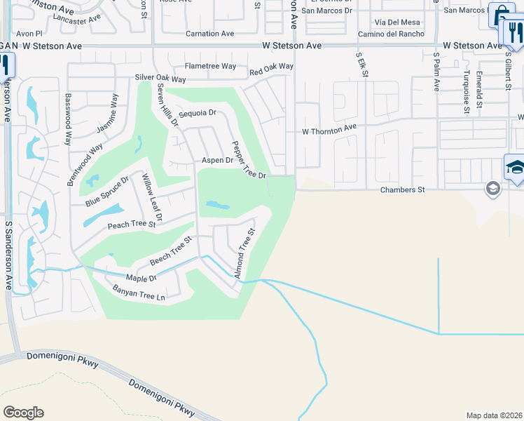 map of restaurants, bars, coffee shops, grocery stores, and more near 1900 Pecan Tree Street in Hemet