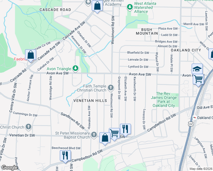 map of restaurants, bars, coffee shops, grocery stores, and more near 1254 Lockwood Dr SW in Atlanta