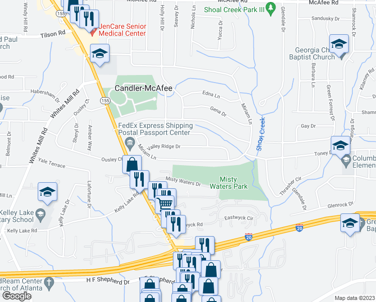 map of restaurants, bars, coffee shops, grocery stores, and more near 2899 Valley Ridge Drive in Decatur