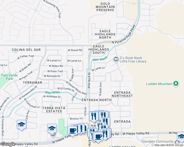 map of restaurants, bars, coffee shops, grocery stores, and more near 25840 North 66th Drive in Phoenix