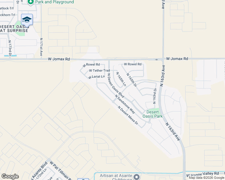 map of restaurants, bars, coffee shops, grocery stores, and more near 26162 North 166th Avenue in Surprise