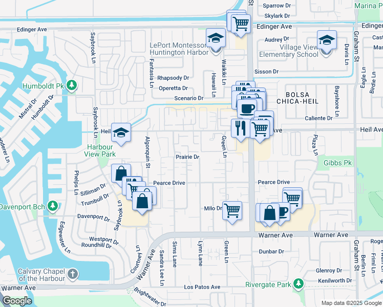 map of restaurants, bars, coffee shops, grocery stores, and more near 4694 Oceano Circle in Huntington Beach