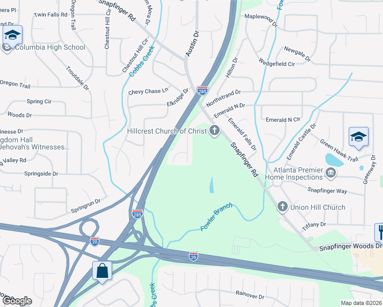 map of restaurants, bars, coffee shops, grocery stores, and more near 2307 Troy Cove Road in Decatur