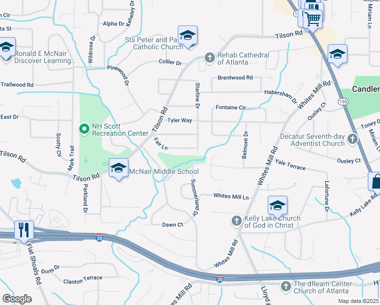 map of restaurants, bars, coffee shops, grocery stores, and more near 2411 Fair Lane in Decatur
