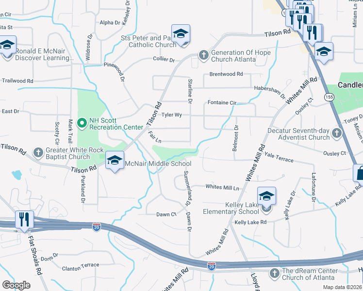 map of restaurants, bars, coffee shops, grocery stores, and more near 2325 Starline Drive in Decatur
