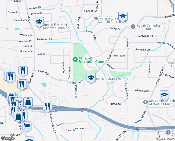 map of restaurants, bars, coffee shops, grocery stores, and more near 2323 Tilson Circle in Decatur
