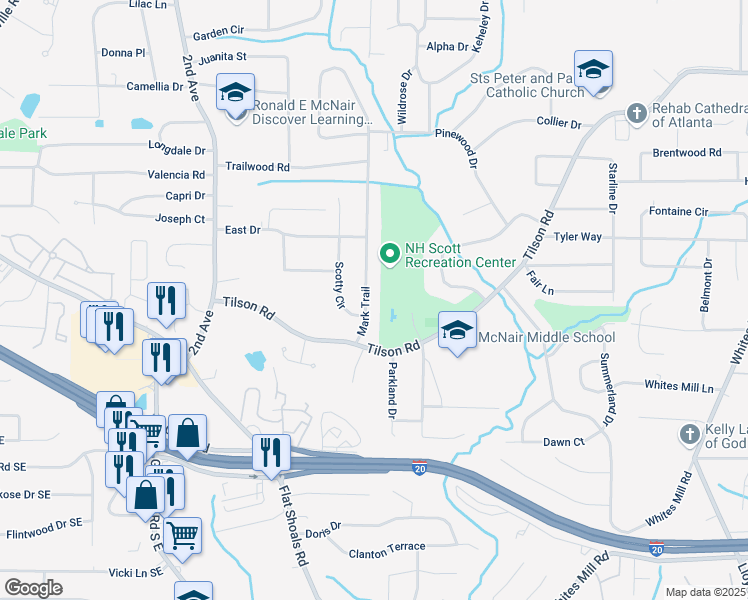 map of restaurants, bars, coffee shops, grocery stores, and more near 2336 Mark Trail in Decatur