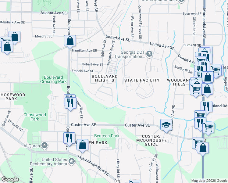 map of restaurants, bars, coffee shops, grocery stores, and more near 858 Teton Avenue Southeast in Atlanta