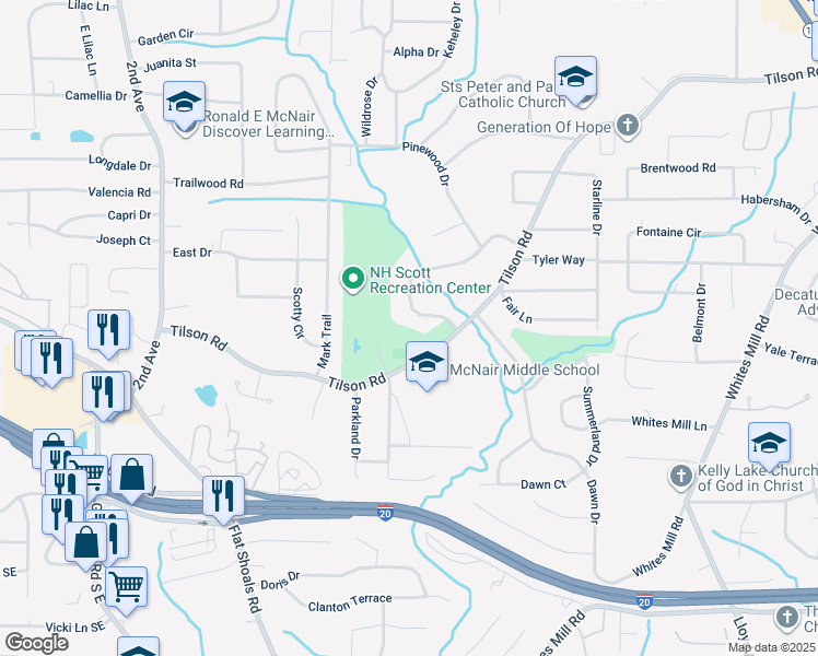 map of restaurants, bars, coffee shops, grocery stores, and more near 2315 Tilson Circle in Decatur