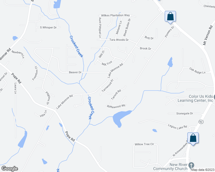 map of restaurants, bars, coffee shops, grocery stores, and more near Tarnwood Place in Douglasville