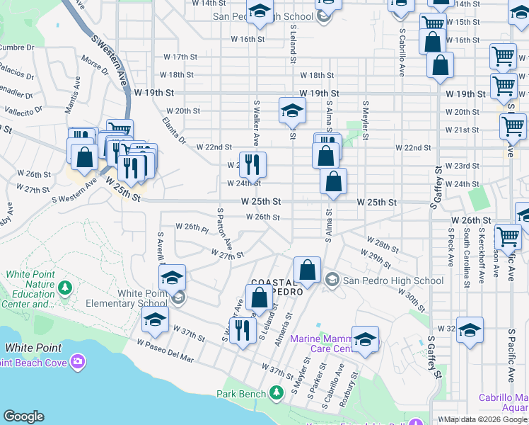 map of restaurants, bars, coffee shops, grocery stores, and more near 1156 West 26th Street in Los Angeles
