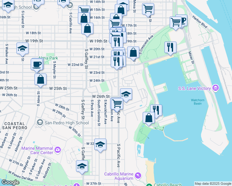 map of restaurants, bars, coffee shops, grocery stores, and more near 514 West 26th Street in Los Angeles