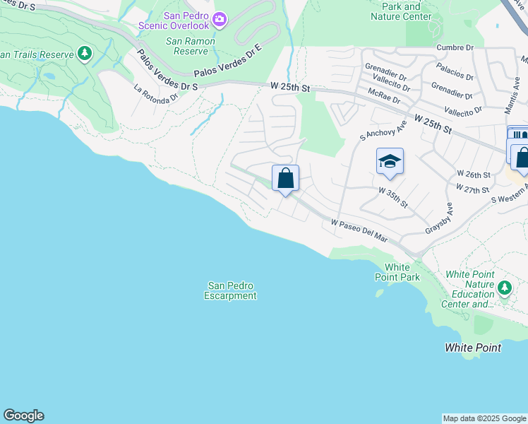 map of restaurants, bars, coffee shops, grocery stores, and more near 2275 West 25th Street in Los Angeles