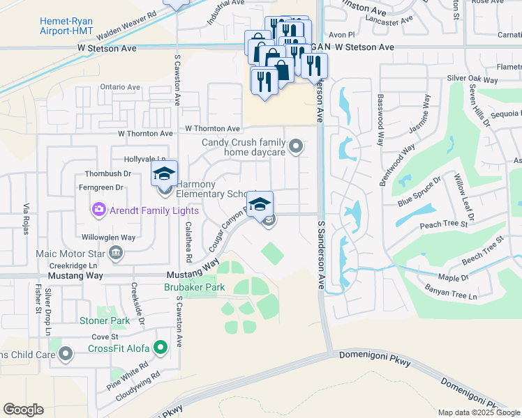 map of restaurants, bars, coffee shops, grocery stores, and more near 1637 Pinyon Flat Circle in Hemet