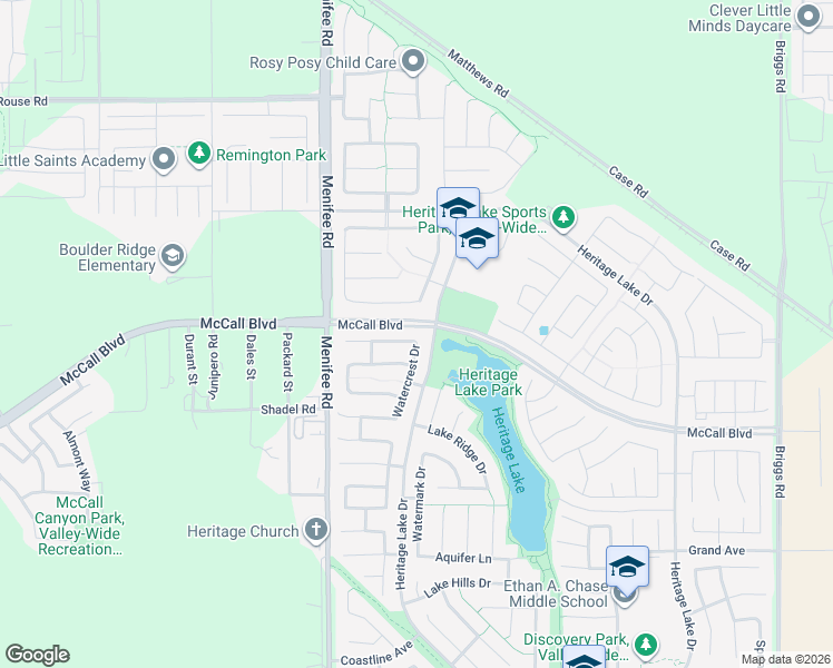 map of restaurants, bars, coffee shops, grocery stores, and more near 29230 Misty Point Lane in Menifee