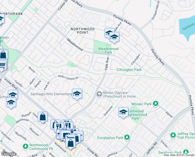 map of restaurants, bars, coffee shops, grocery stores, and more near 8 Recodo in Irvine