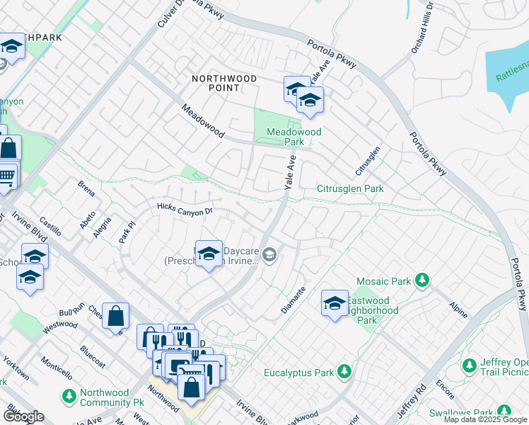 map of restaurants, bars, coffee shops, grocery stores, and more near 8 Recodo in Irvine