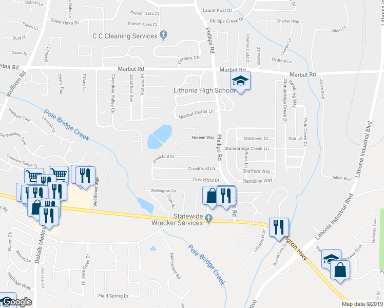 map of restaurants, bars, coffee shops, grocery stores, and more near 2265 Anne's Lake Circle in Lithonia