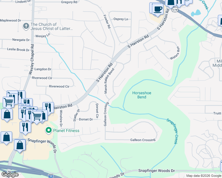 map of restaurants, bars, coffee shops, grocery stores, and more near 4663 Galleon Crossing in Decatur