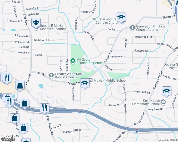 map of restaurants, bars, coffee shops, grocery stores, and more near 2335 Tilson Circle in Decatur