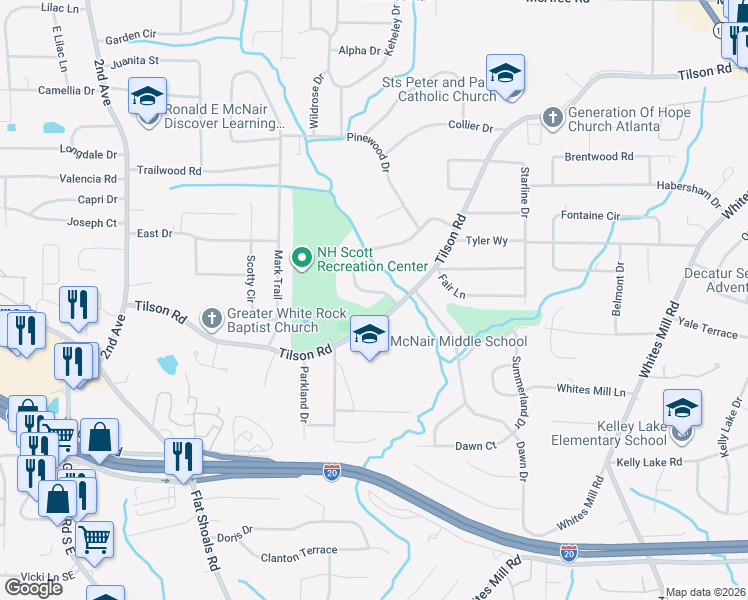 map of restaurants, bars, coffee shops, grocery stores, and more near 2335 Tilson Cir in Decatur