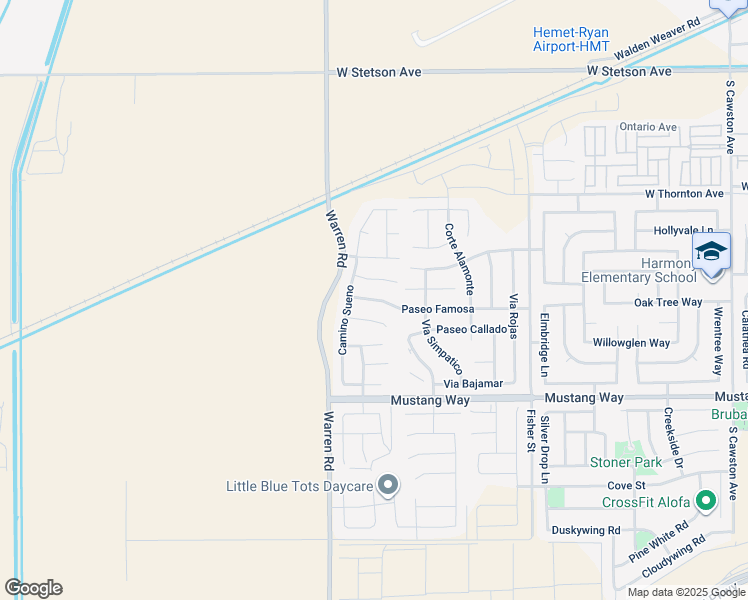 map of restaurants, bars, coffee shops, grocery stores, and more near 5587 Paseo Famosa in Hemet