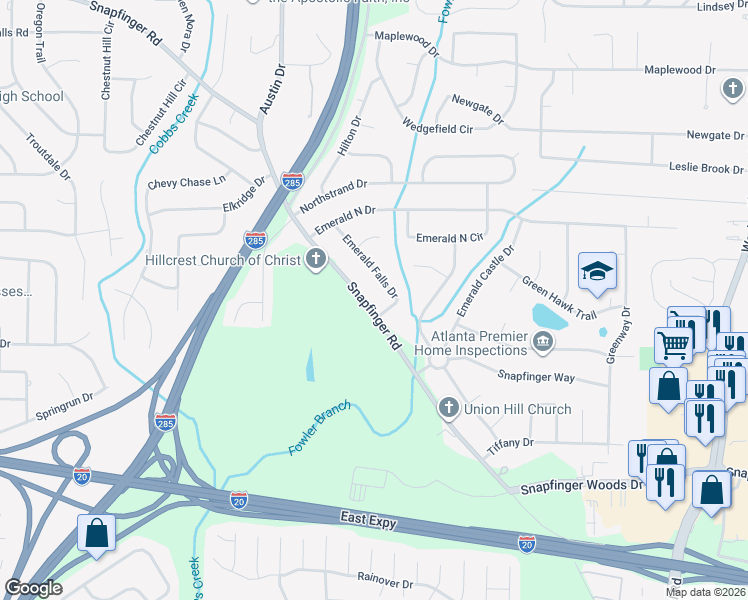 map of restaurants, bars, coffee shops, grocery stores, and more near 1966 Snapfinger Road in Decatur