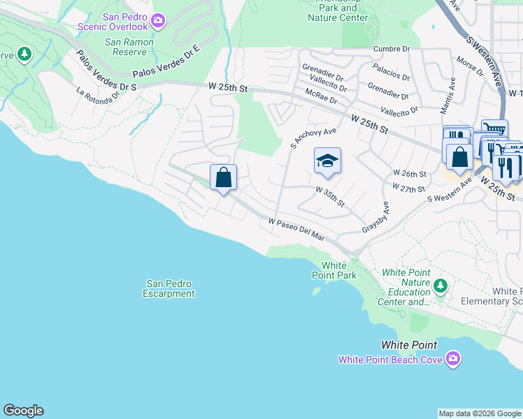 map of restaurants, bars, coffee shops, grocery stores, and more near 2221 West 37th Street in Los Angeles