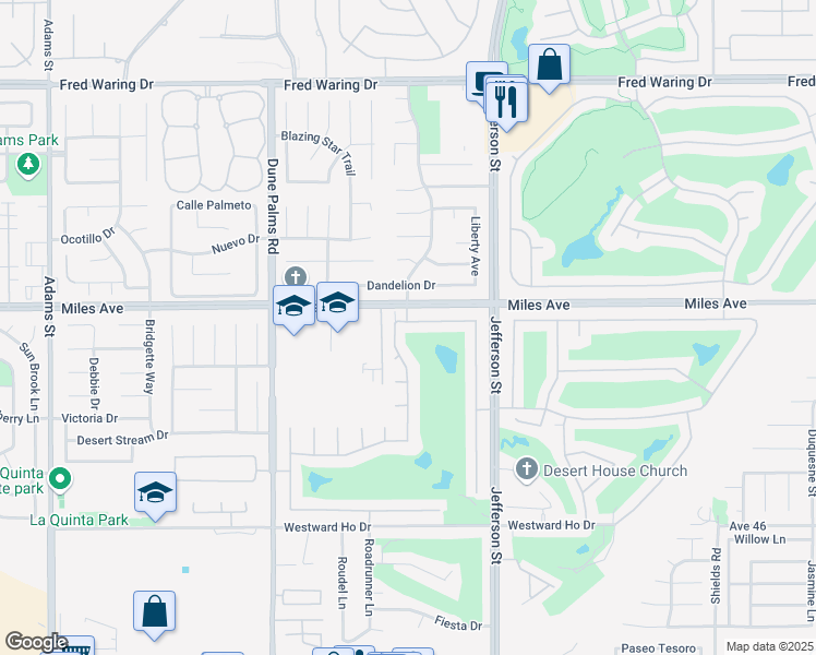 map of restaurants, bars, coffee shops, grocery stores, and more near 79805 Bethpage Avenue in Indio