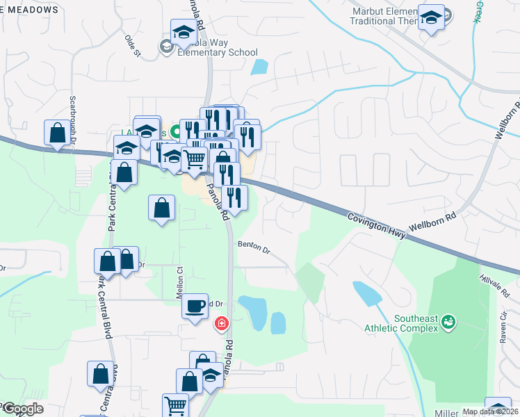 map of restaurants, bars, coffee shops, grocery stores, and more near 2201 Triple Crown Lane in Lithonia