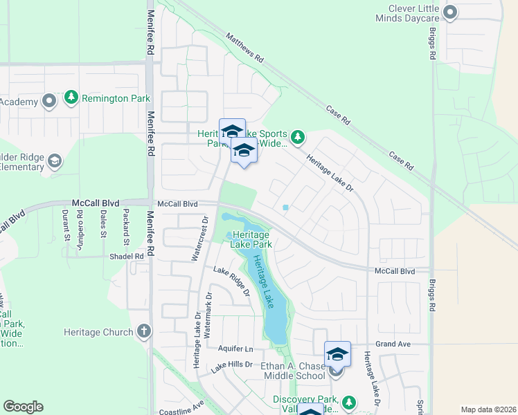 map of restaurants, bars, coffee shops, grocery stores, and more near 27568 Big Bend Drive in Menifee