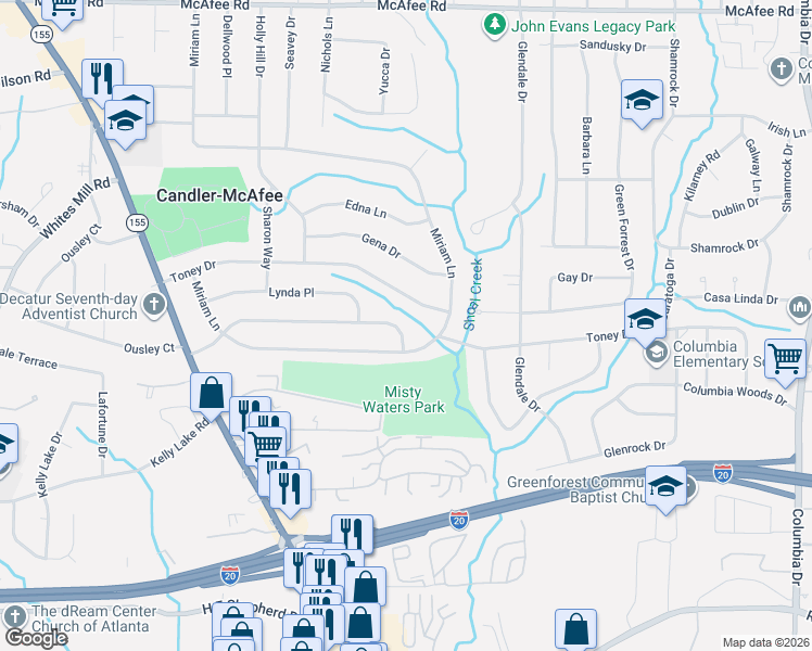 map of restaurants, bars, coffee shops, grocery stores, and more near 2964 Valley Ridge Drive in Decatur