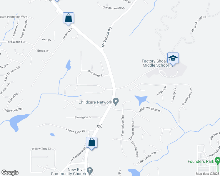 map of restaurants, bars, coffee shops, grocery stores, and more near 3095 Fairburn Road in Douglasville