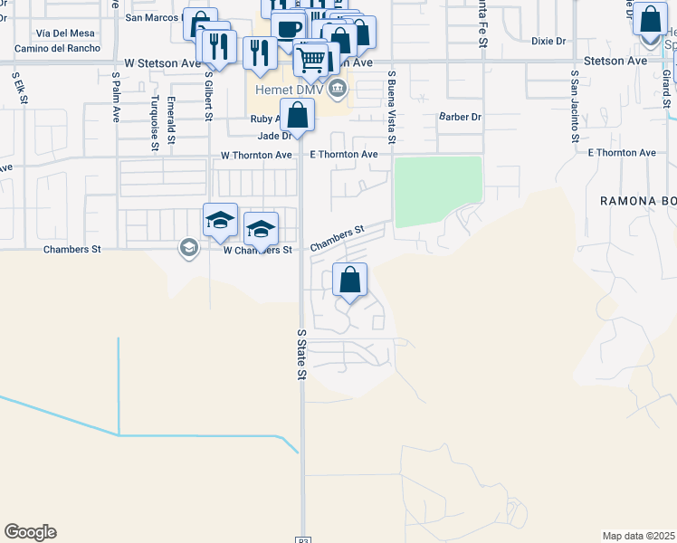 map of restaurants, bars, coffee shops, grocery stores, and more near in Hemet