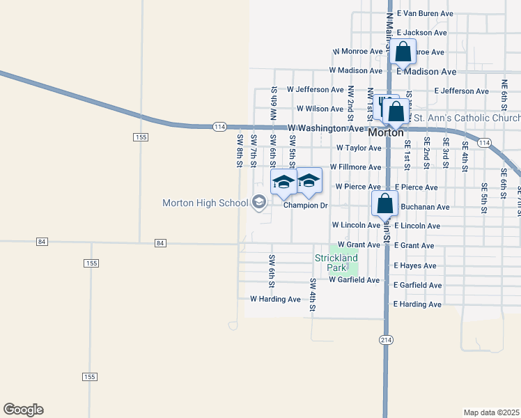 map of restaurants, bars, coffee shops, grocery stores, and more near 500 Champion Drive in Morton