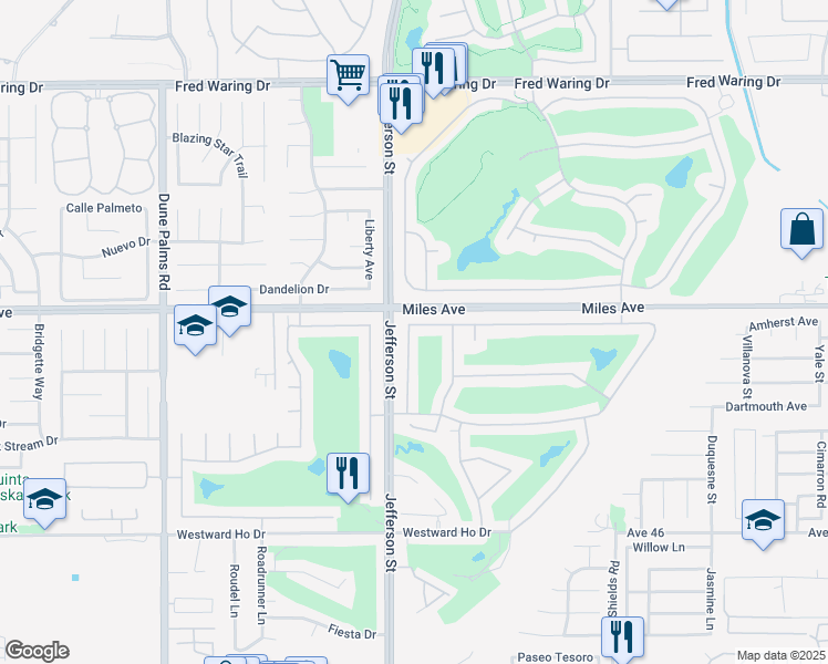map of restaurants, bars, coffee shops, grocery stores, and more near 80048 Jasper Park Avenue in Indio
